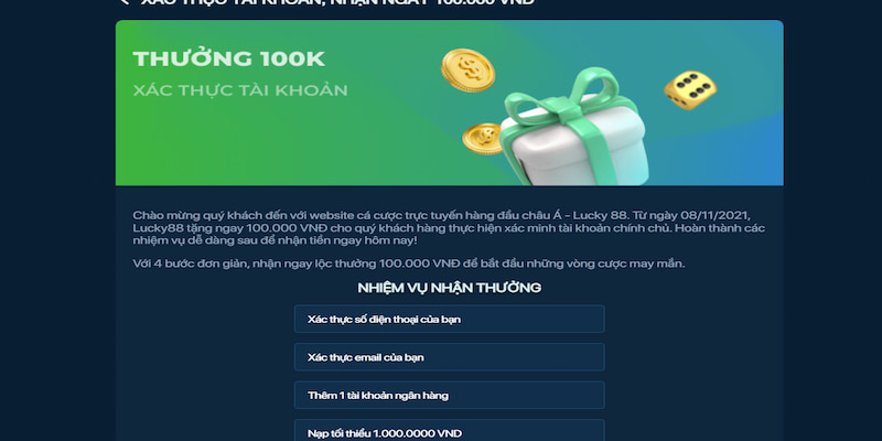 Khuyến mãi nhận 100k sau khi xác nhận thông tin